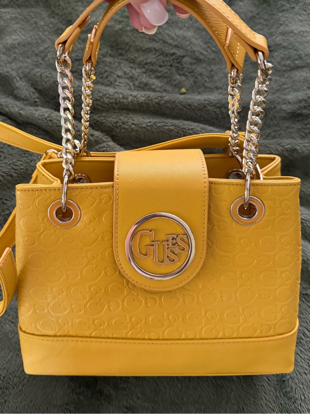 GUESS Logo-Embossed Satchel with Chain Handles, new without a tag !